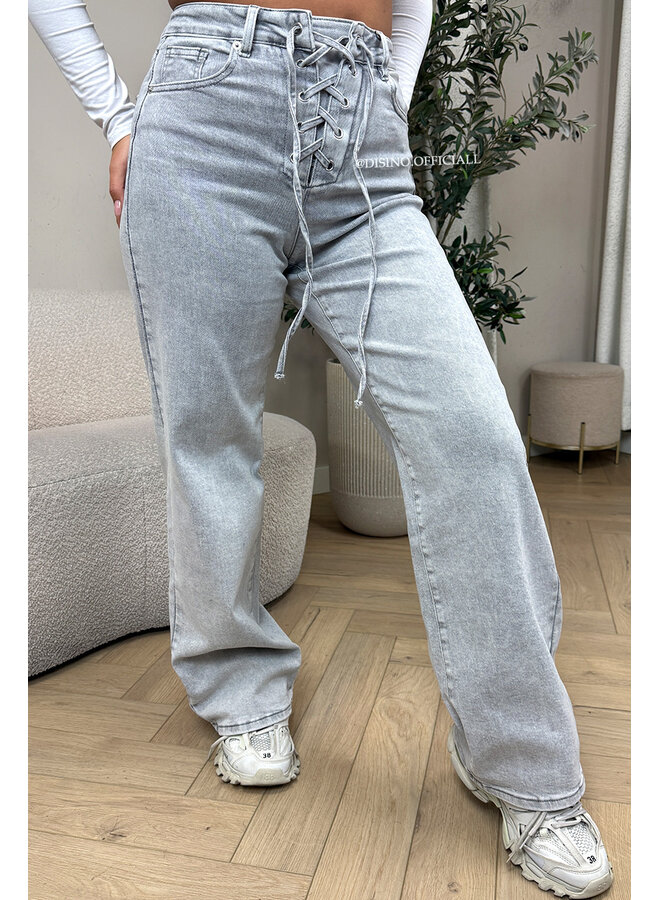 GREY - 'LACE UP JEANS' - SUPER STRETCH VETER JEANS