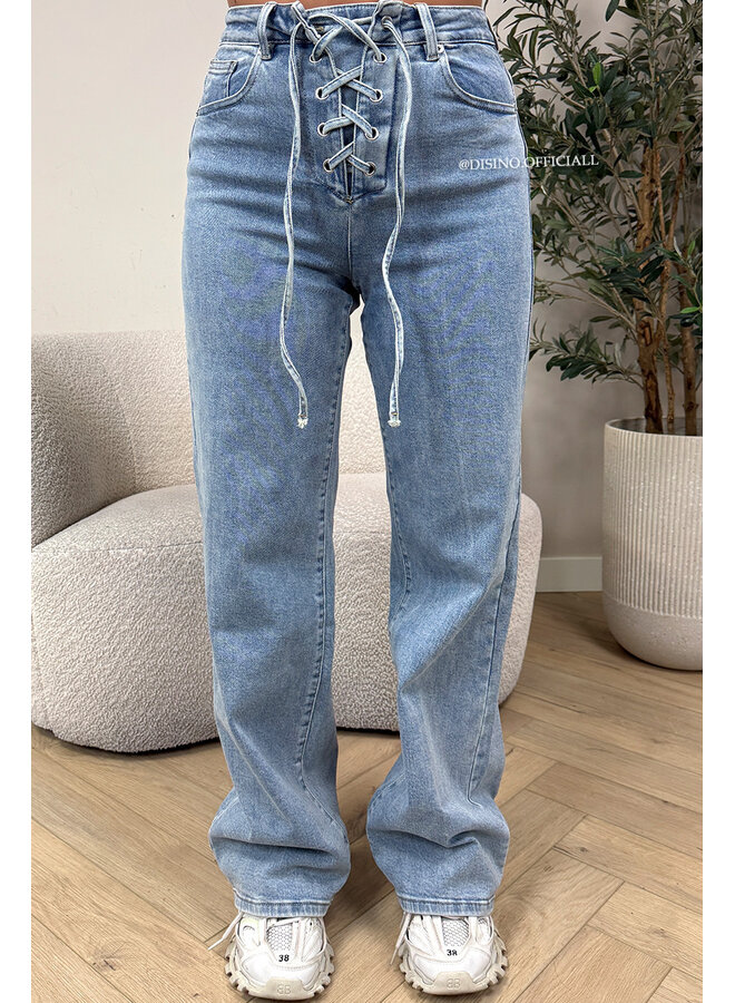 BLUE - 'LACE UP JEANS' - SUPER STRETCH VETER JEANS