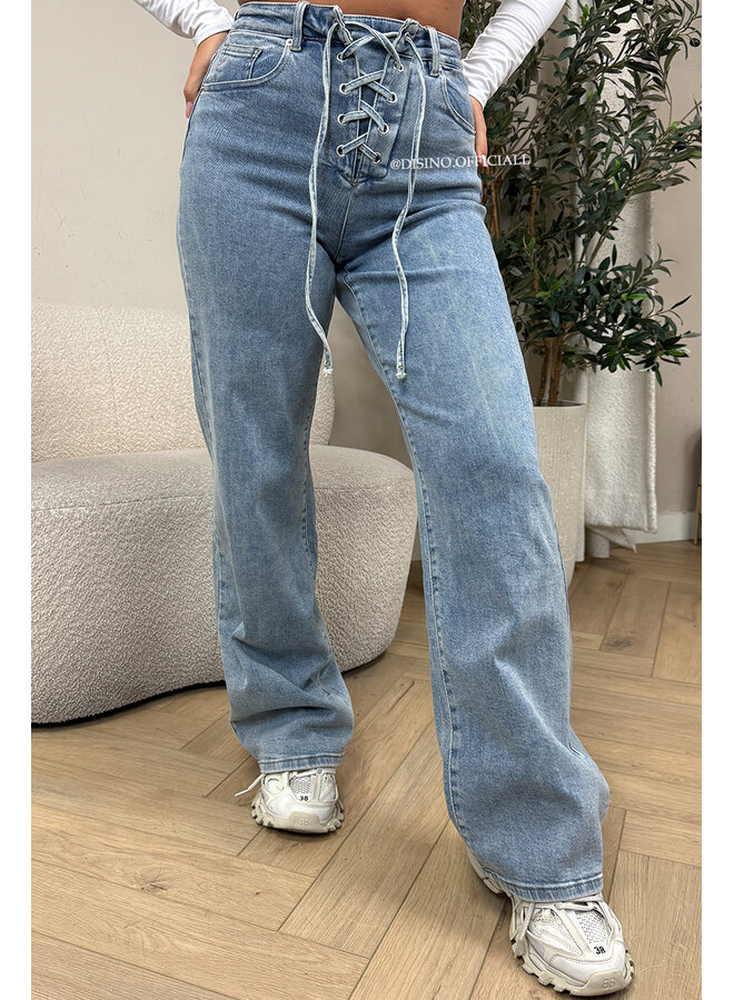 BLUE - 'LACE UP JEANS' - SUPER STRETCH VETER JEANS