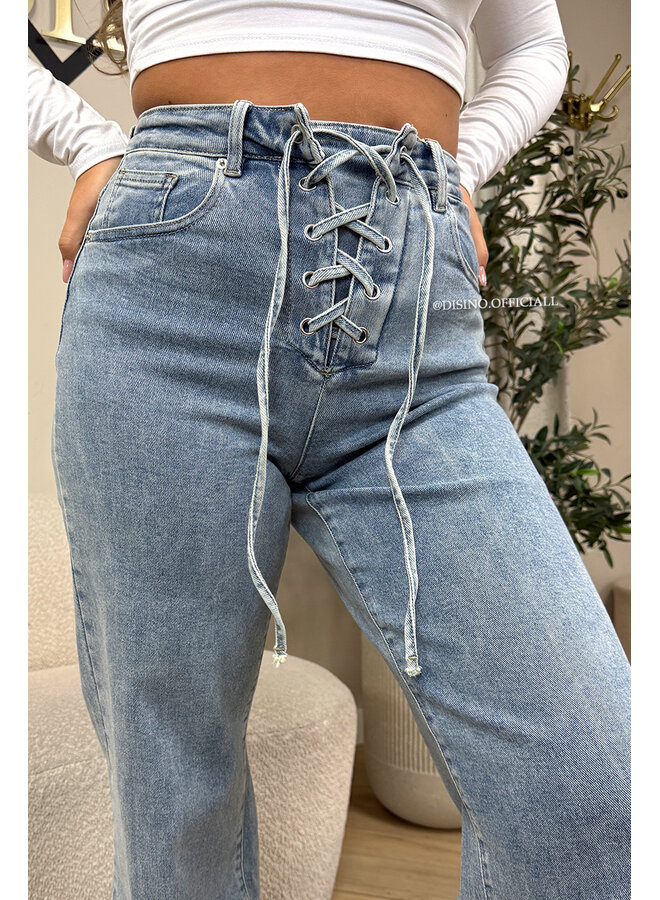 BLUE - 'LACE UP JEANS' - SUPER STRETCH VETER JEANS