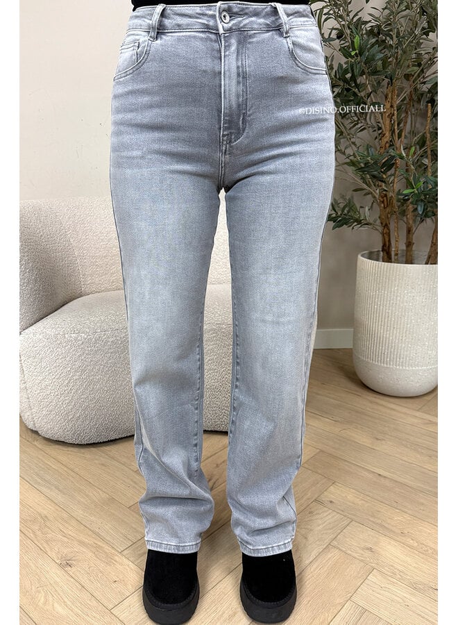 LIGHT GREY - 'MANHATTAN' - SUPER STRETCH HIGH WAIST WIDE LEG JEANS