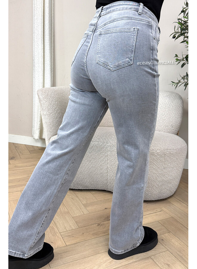 LIGHT GREY - 'MANHATTAN' - SUPER STRETCH HIGH WAIST WIDE LEG JEANS