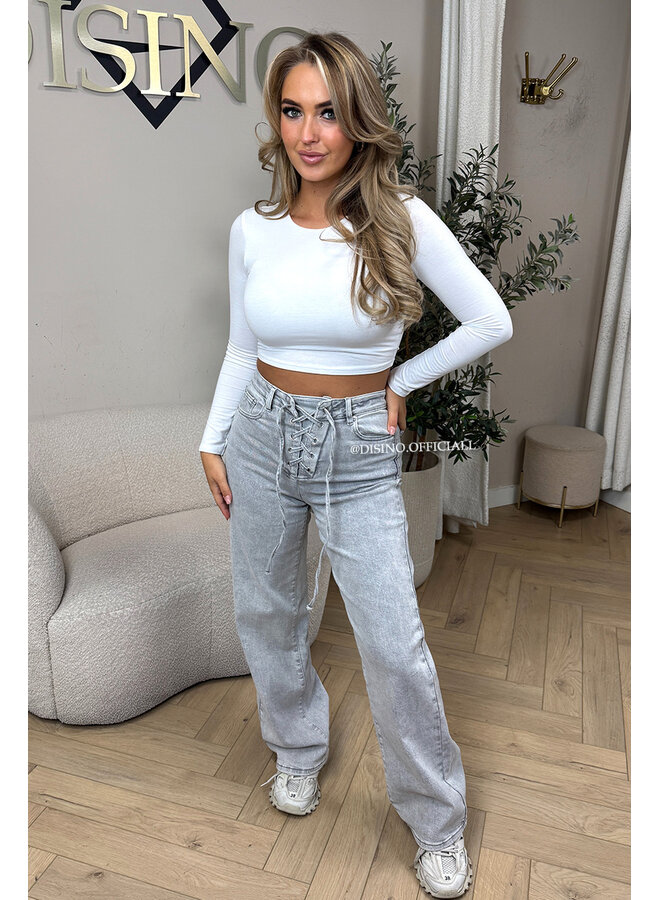 GREY - 'LACE UP JEANS' - SUPER STRETCH VETER JEANS