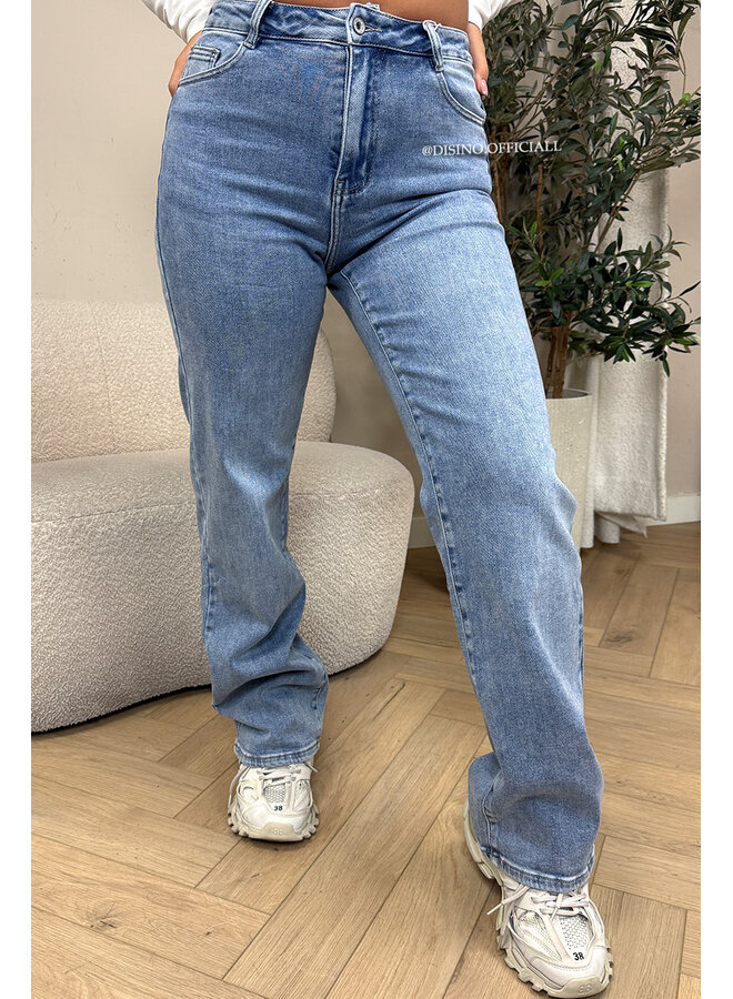 LIGHT BLUE - 'MANHATTAN JEANS' - SUPER STRETCH HIGH WAIST WIDE LEG JEANS