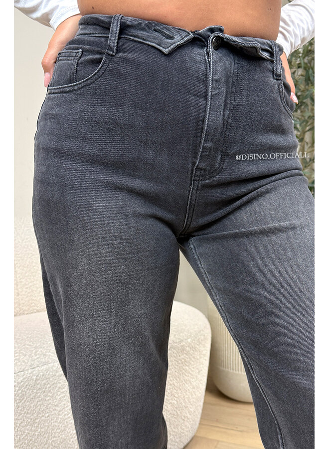 BLACK - 'FOLDED JEANS' - SUPER STRETCH FOLDED WAISTBAND WIDE LEG JEANS