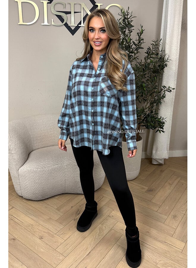 BLUE - 'MAUREEN BLOUSE' - DIAMONDS ALL OVER OVERSIZED CHECKED BLOUSE