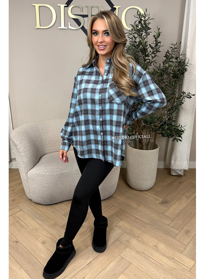 BLUE - 'MAUREEN BLOUSE' - DIAMONDS ALL OVER OVERSIZED CHECKED BLOUSE