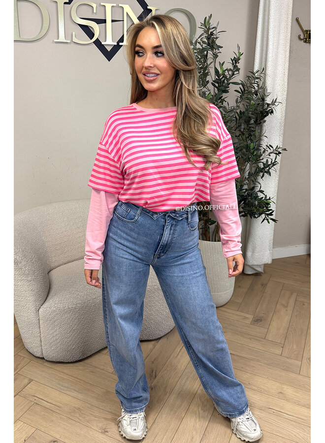PINK/PINK - 'SOOF TEE' - STRIPED LONG SLEEVE TEE