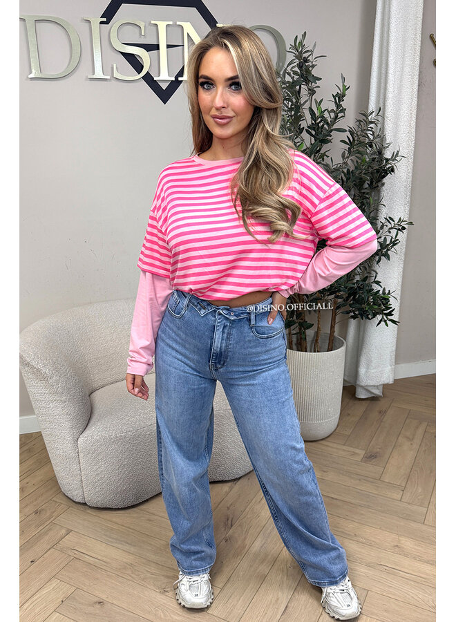 PINK/PINK - 'SOOF TEE' - STRIPED LONG SLEEVE TEE