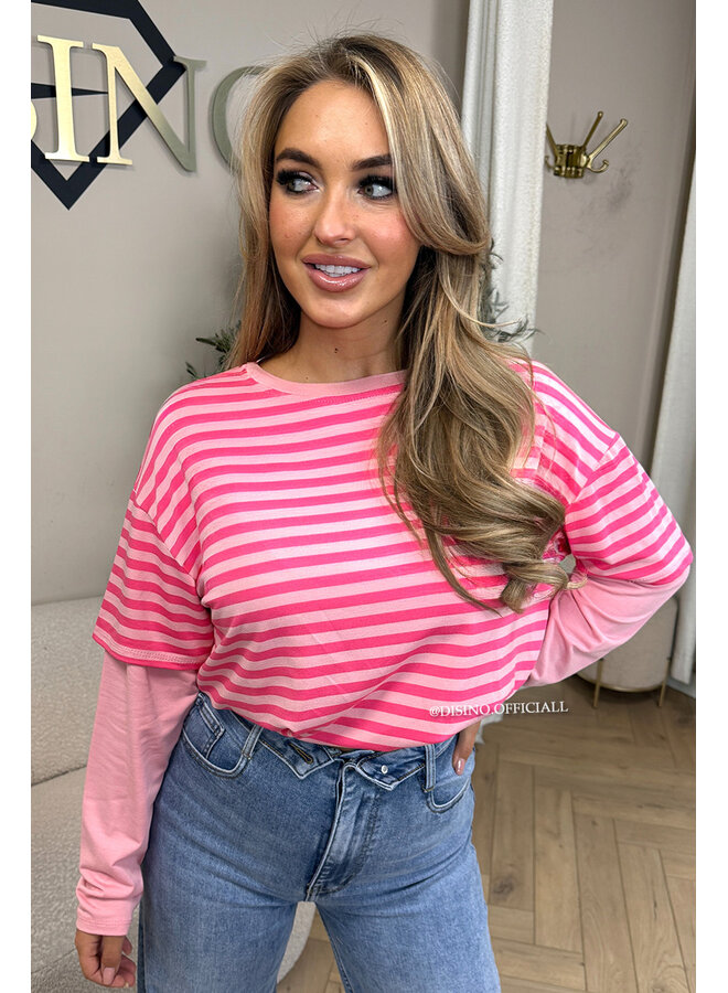 PINK/PINK - 'SOOF TEE' - STRIPED LONG SLEEVE TEE