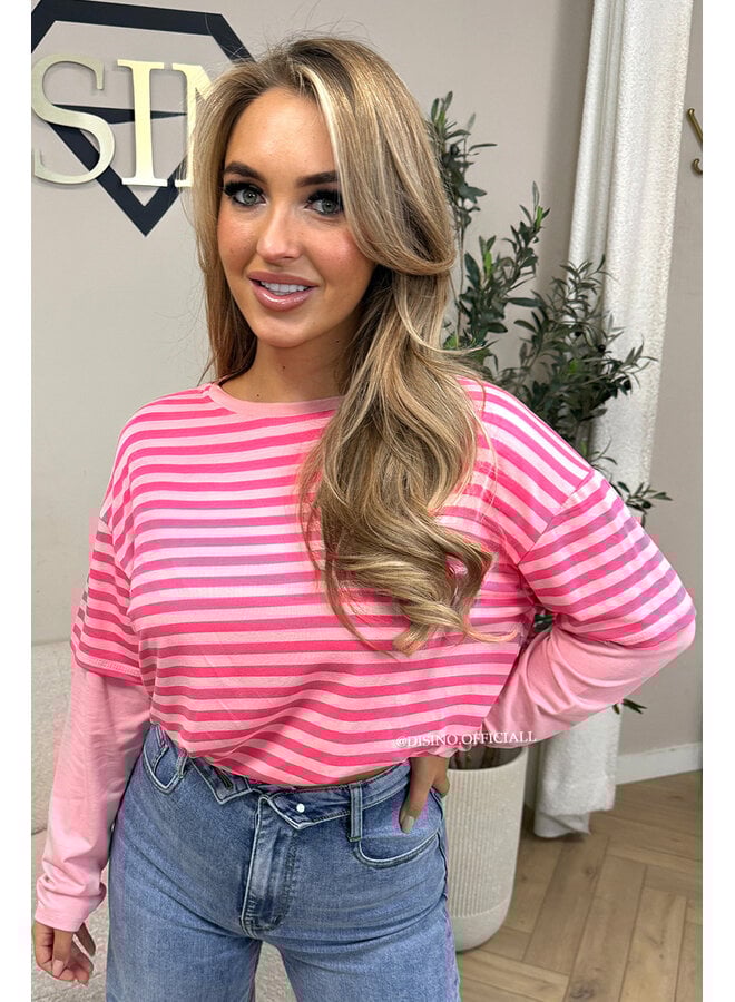 PINK/PINK - 'SOOF TEE' - STRIPED LONG SLEEVE TEE