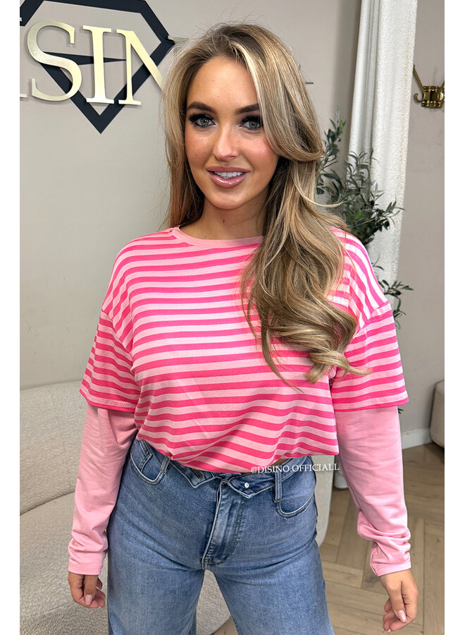 PINK/PINK - 'SOOF TEE' - STRIPED LONG SLEEVE TEE