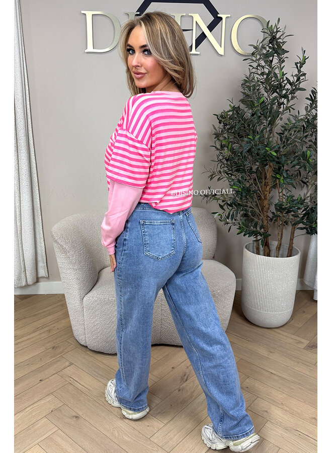 PINK/PINK - 'SOOF TEE' - STRIPED LONG SLEEVE TEE