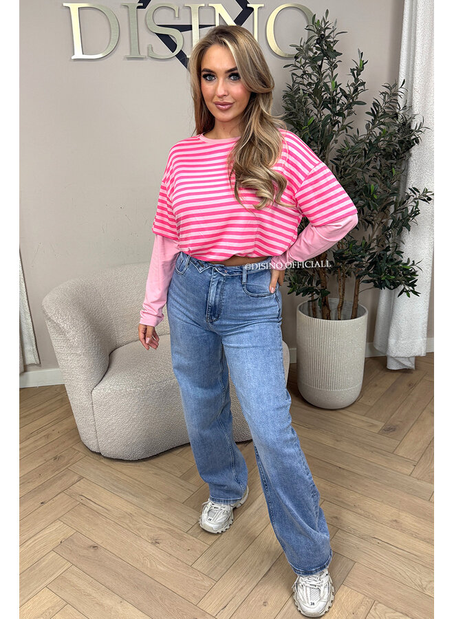 PINK/PINK - 'SOOF TEE' - STRIPED LONG SLEEVE TEE