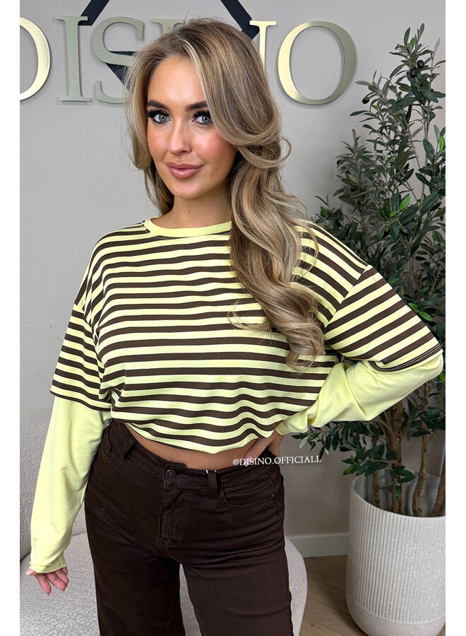 YELLOW/CHOCO - 'SOOF TEE' - STRIPED LONG SLEEVE TEE