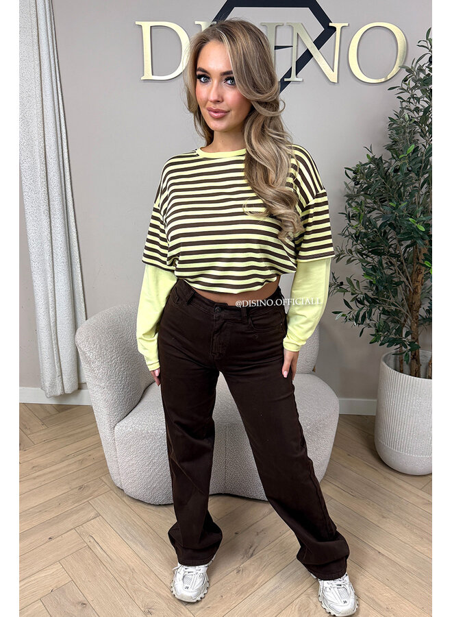 YELLOW/CHOCO - 'SOOF TEE' - STRIPED LONG SLEEVE TEE