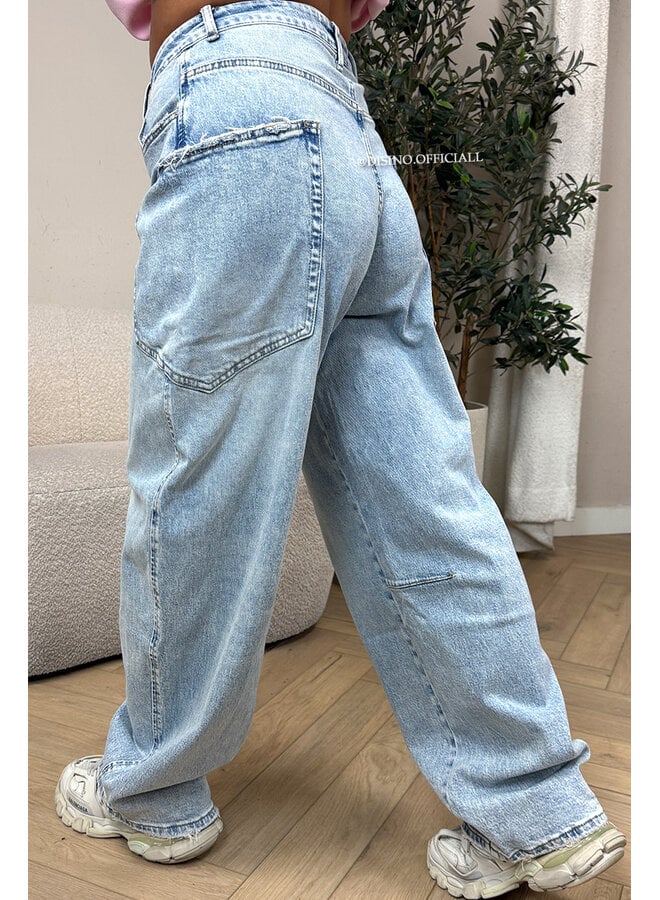 VINTAGE BLUE - 'BALLOON CARGO JEANS' - STRETCH VIRAL BALLOON LEG JEANS
