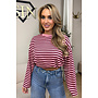 PINK/BORDEAUX - 'LEONI TEE' - STRIPED LONG SLEEVE TEE