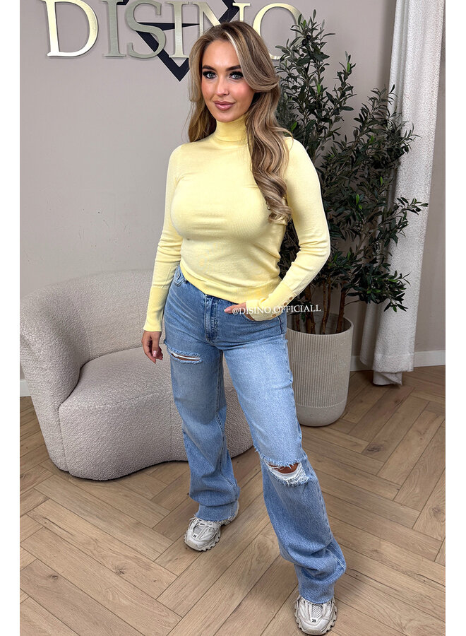 YELLOW - 'LIZA COL' - PREMIUM SOFT GOLD BUTTON SLEEVE TOP