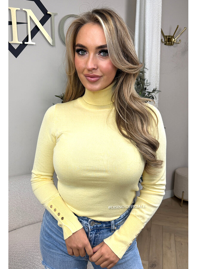 YELLOW - 'LIZA COL' - PREMIUM SOFT GOLD BUTTON SLEEVE TOP