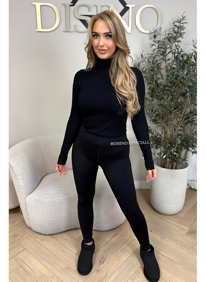 BLACK - 'LIZA COL' - PREMIUM SOFT GOLD BUTTON SLEEVE TOP