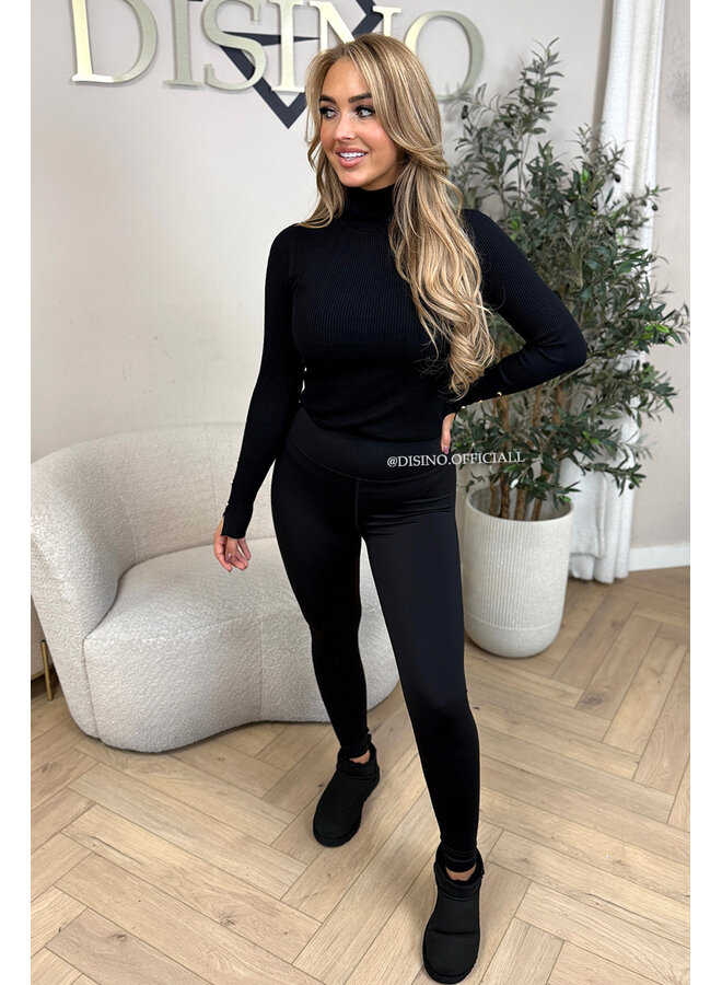 BLACK - 'LIZA COL' - PREMIUM SOFT GOLD BUTTON SLEEVE TOP