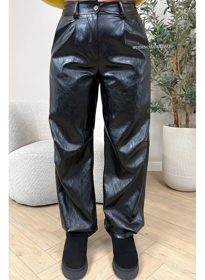 BLACK - 'KEISHA PANTS' - FAUX LEATHER BALLOON PANTS