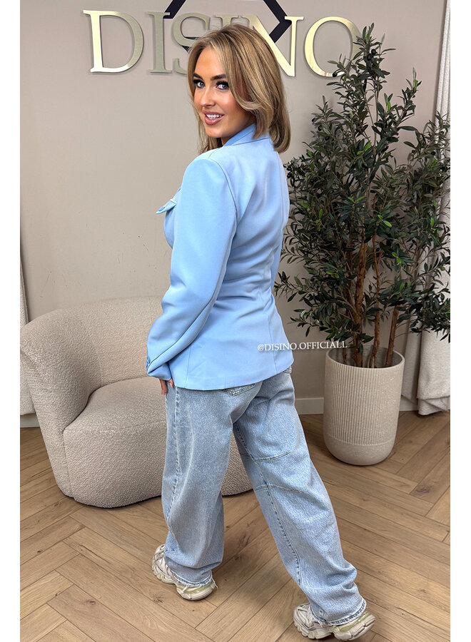 LIGHT BLUE - 'VIVIENNE BLAZER' - PREMIUM QUALITY ASYMMETRIC BLAZER