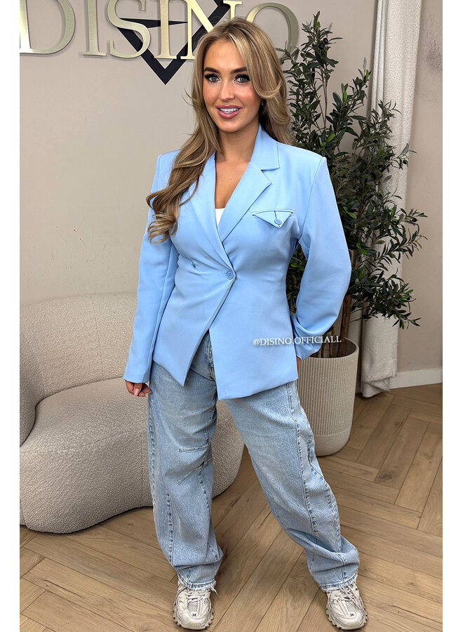 LIGHT BLUE - 'VIVIENNE BLAZER' - PREMIUM QUALITY ASYMMETRIC BLAZER