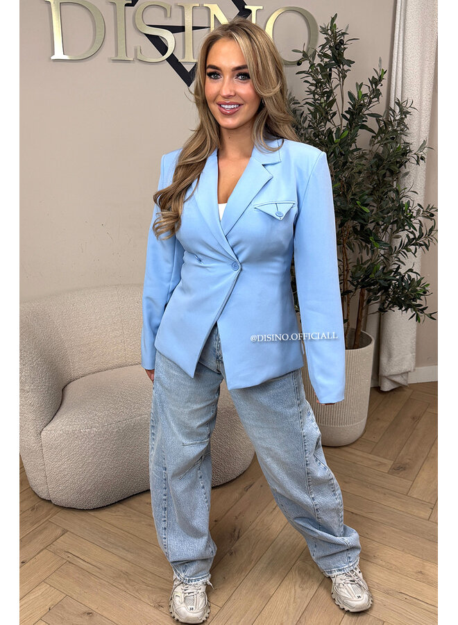 LIGHT BLUE - 'VIVIENNE BLAZER' - PREMIUM QUALITY ASYMMETRIC BLAZER