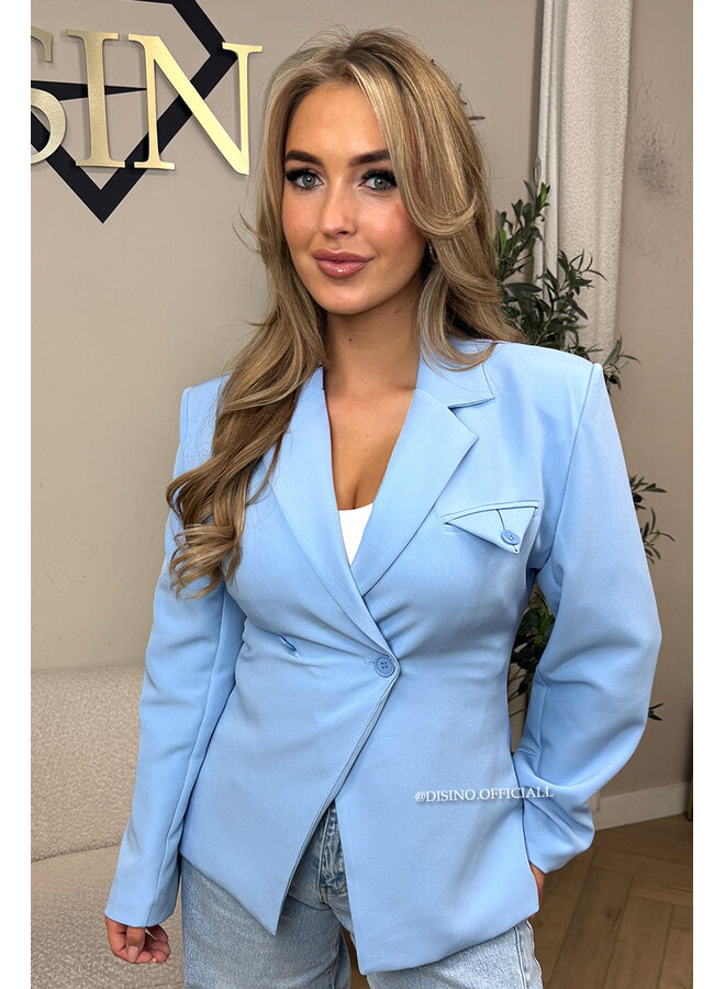 LIGHT BLUE - 'VIVIENNE BLAZER' - PREMIUM QUALITY ASYMMETRIC BLAZER