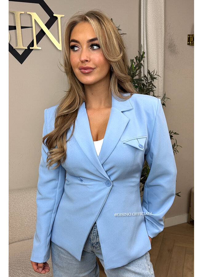 LIGHT BLUE - 'VIVIENNE BLAZER' - PREMIUM QUALITY ASYMMETRIC BLAZER