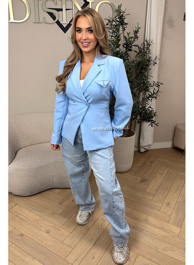 LIGHT BLUE - 'VIVIENNE BLAZER' - PREMIUM QUALITY ASYMMETRIC BLAZER