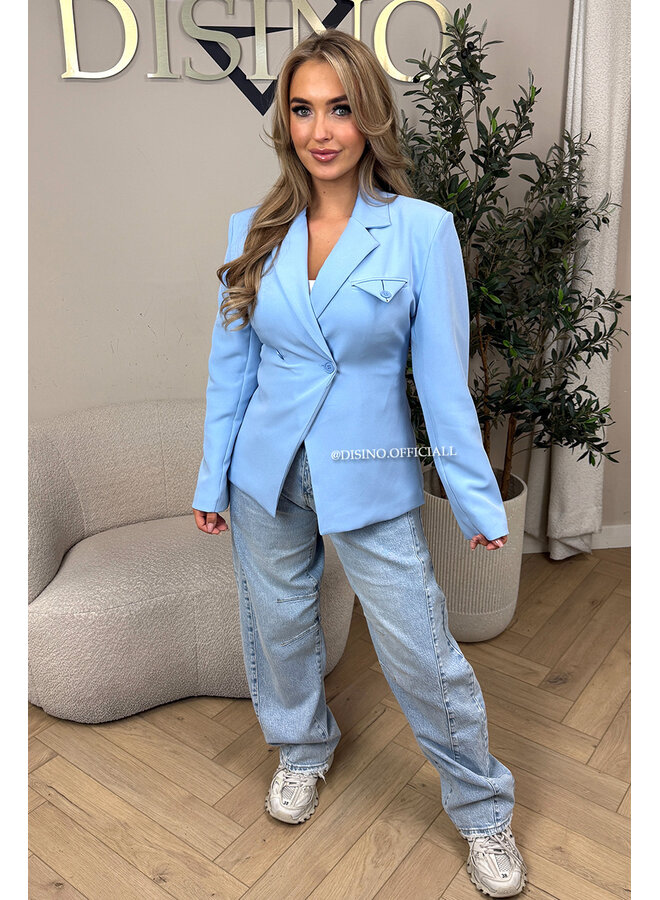 LIGHT BLUE - 'VIVIENNE BLAZER' - PREMIUM QUALITY ASYMMETRIC BLAZER