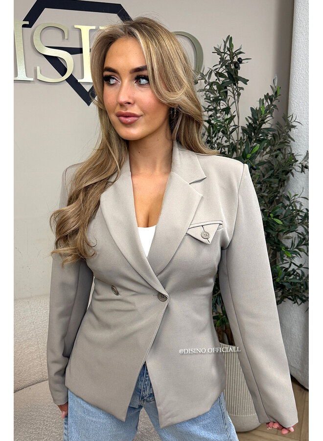 TAUPE - 'VIVIENNE BLAZER' - PREMIUM QUALITY ASYMMETRIC BLAZER