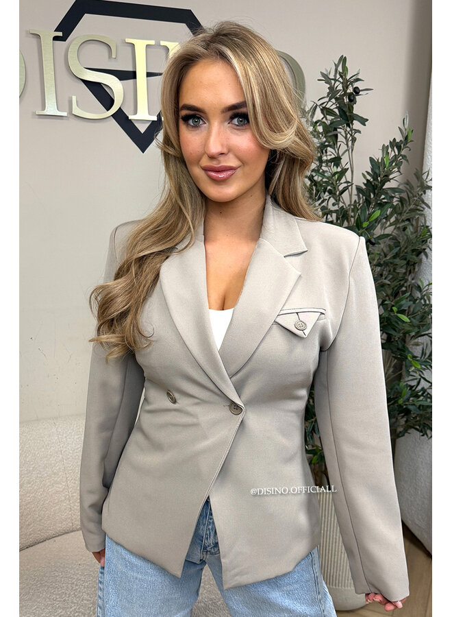 TAUPE - 'VIVIENNE BLAZER' - PREMIUM QUALITY ASYMMETRIC BLAZER