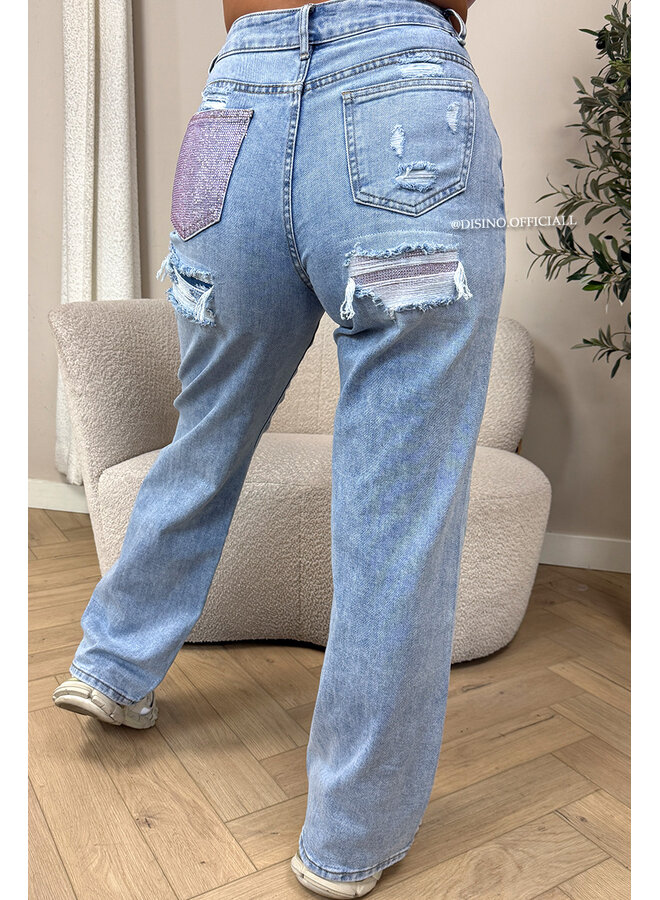 PINK - 'MACKAY JEANS' - STRETCH VIRAL DIAMONDS POCKET JEANS