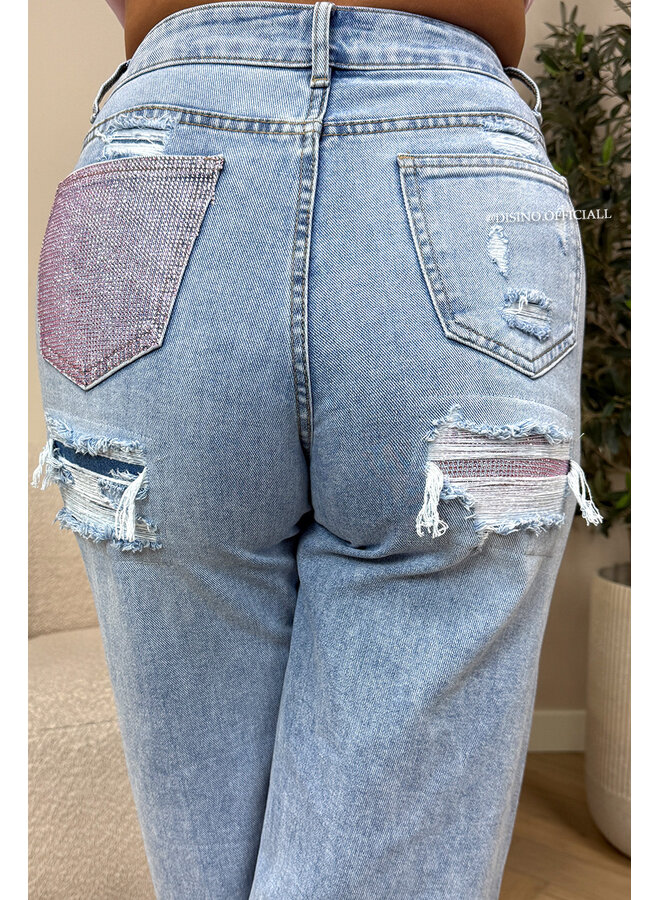 PINK - 'MACKAY JEANS' - STRETCH VIRAL DIAMONDS POCKET JEANS