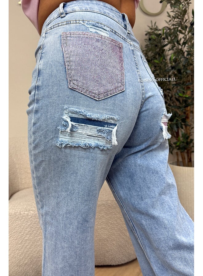 PINK - 'MACKAY JEANS' - STRETCH VIRAL DIAMONDS POCKET JEANS