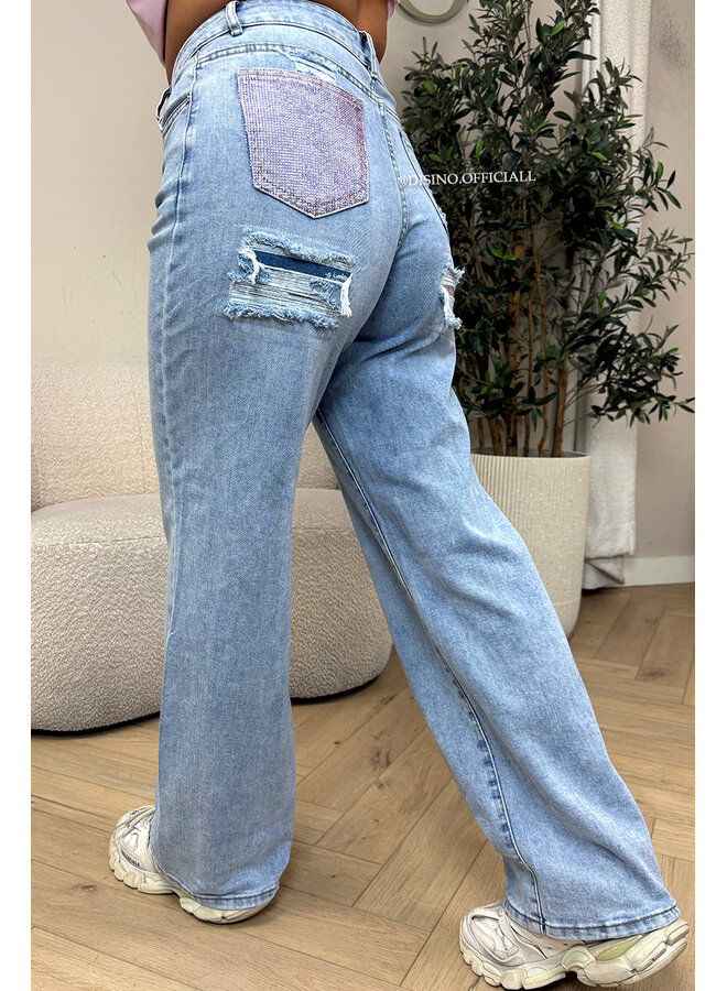 PINK - 'MACKAY JEANS' - STRETCH VIRAL DIAMONDS POCKET JEANS