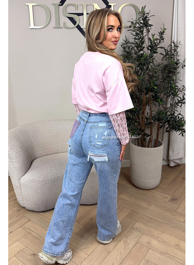 PINK - 'MACKAY JEANS' - STRETCH VIRAL DIAMONDS POCKET JEANS