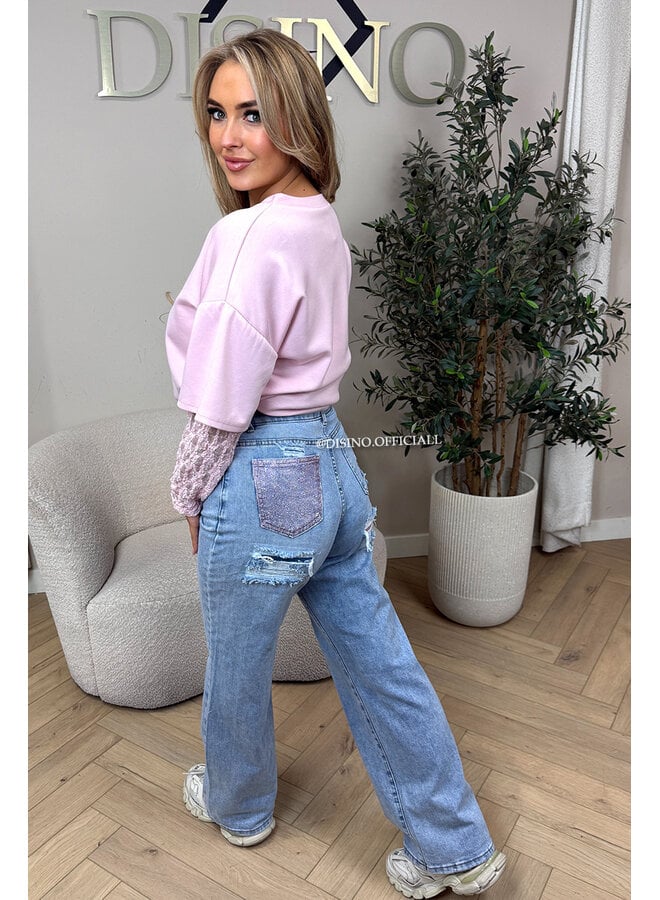 PINK - 'MACKAY JEANS' - STRETCH VIRAL DIAMONDS POCKET JEANS