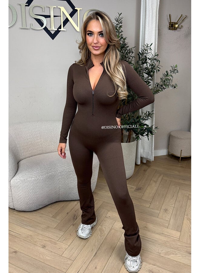 CHOCO - 'TYRA FLARE' - SUPER SHAPING RIBBED ZIPPER JUMPSUIT