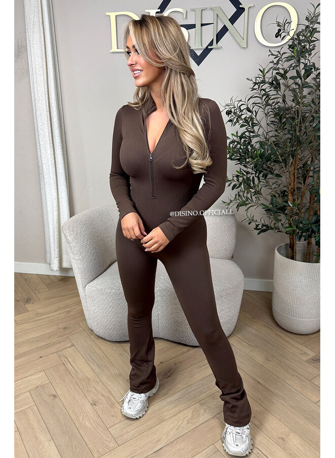 CHOCO - 'TYRA FLARE' - SUPER SHAPING RIBBED ZIPPER JUMPSUIT