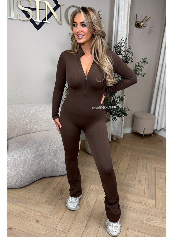 CHOCO - 'TYRA FLARE' - SUPER SHAPING RIBBED ZIPPER JUMPSUIT