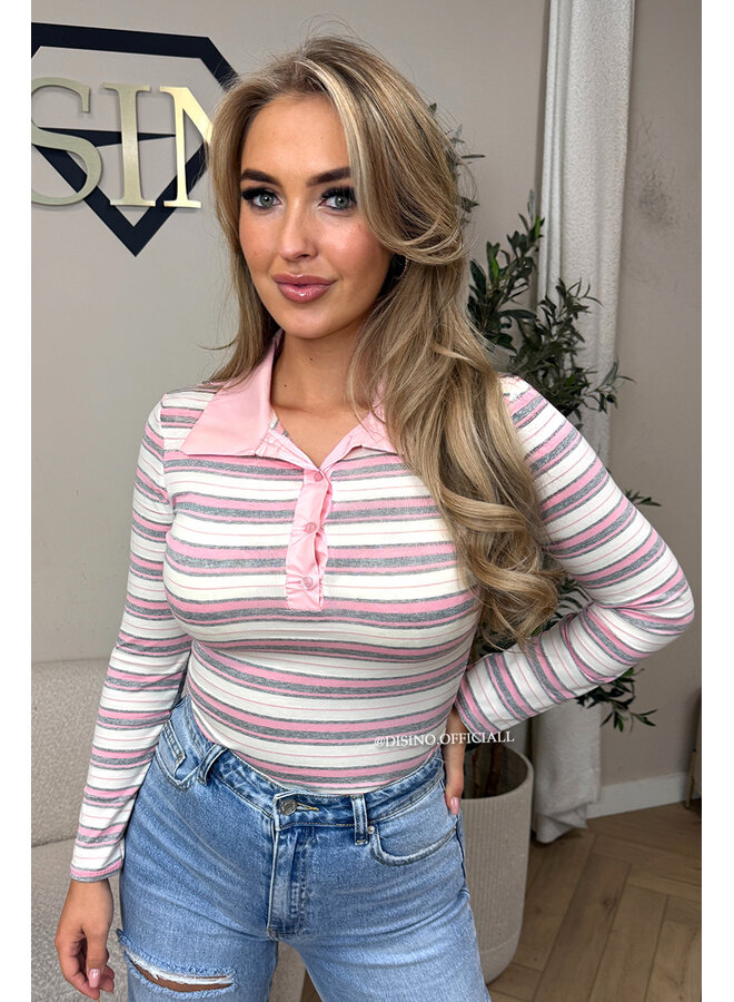 PINK - 'LOTTE BODY' - STRIPED POLO BODYSUIT