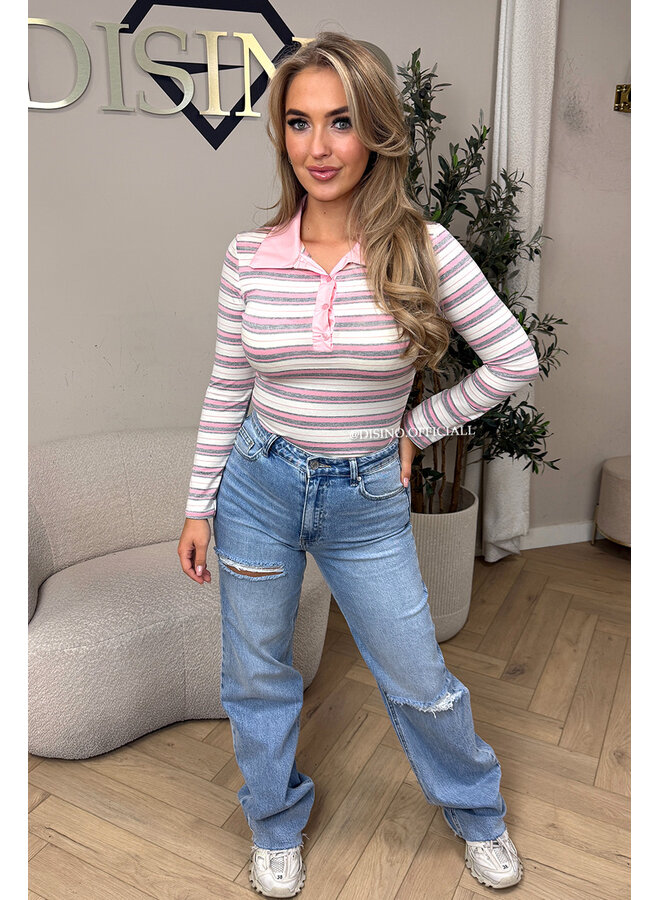 PINK - 'LOTTE BODY' - STRIPED POLO BODYSUIT