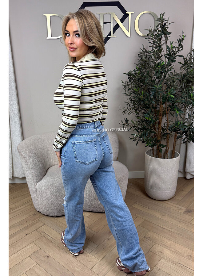 YELLOW - 'LOTTE BODY' - STRIPED POLO BODYSUIT