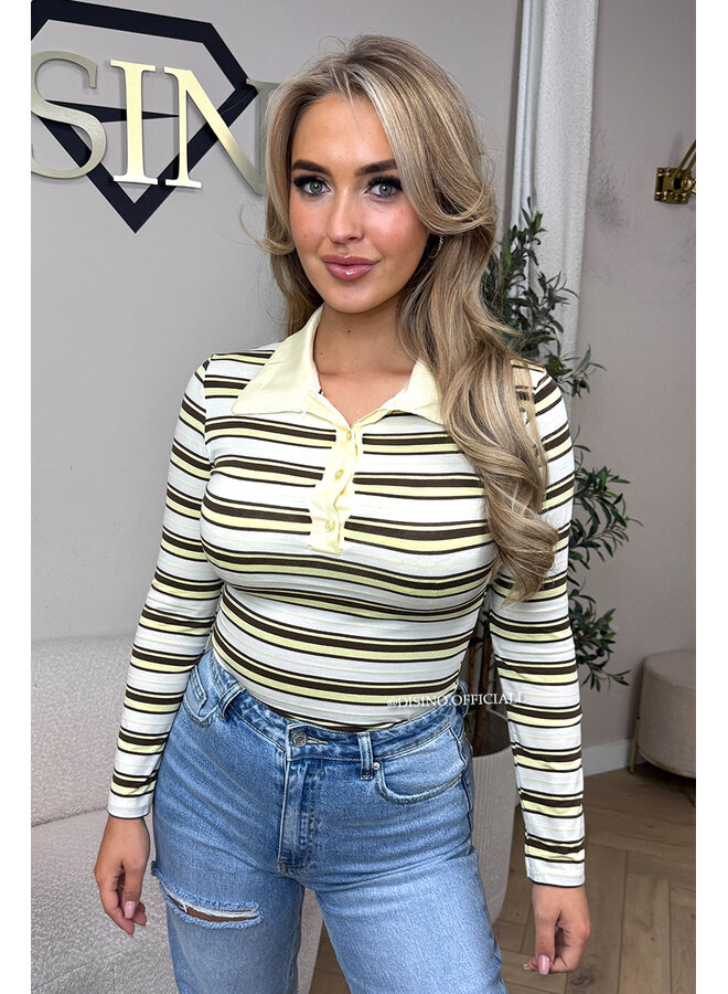 YELLOW - 'LOTTE BODY' - STRIPED POLO BODYSUIT