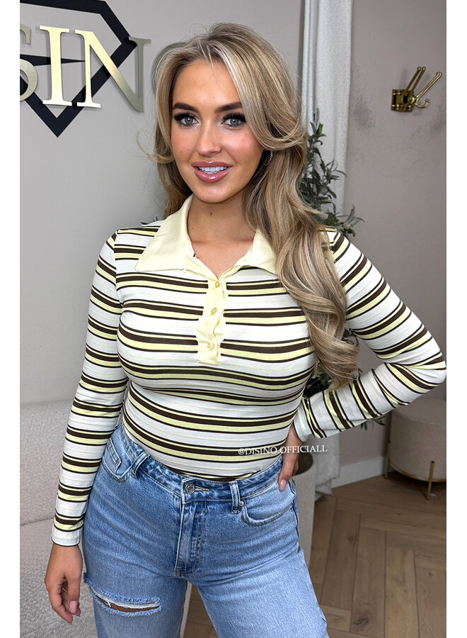 YELLOW - 'LOTTE BODY' - STRIPED POLO BODYSUIT